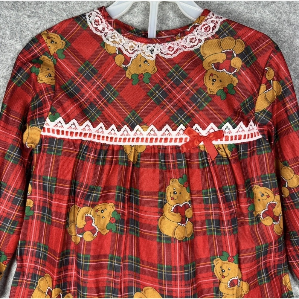 Vintage 1980s Candlesticks Girls Size 6 Christmas Plaid Pajamas Teddy Bears USA
